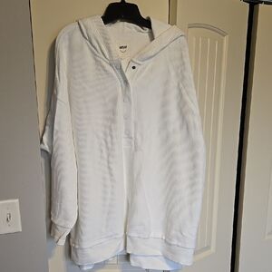 White Hooded Pullover with Button Detail